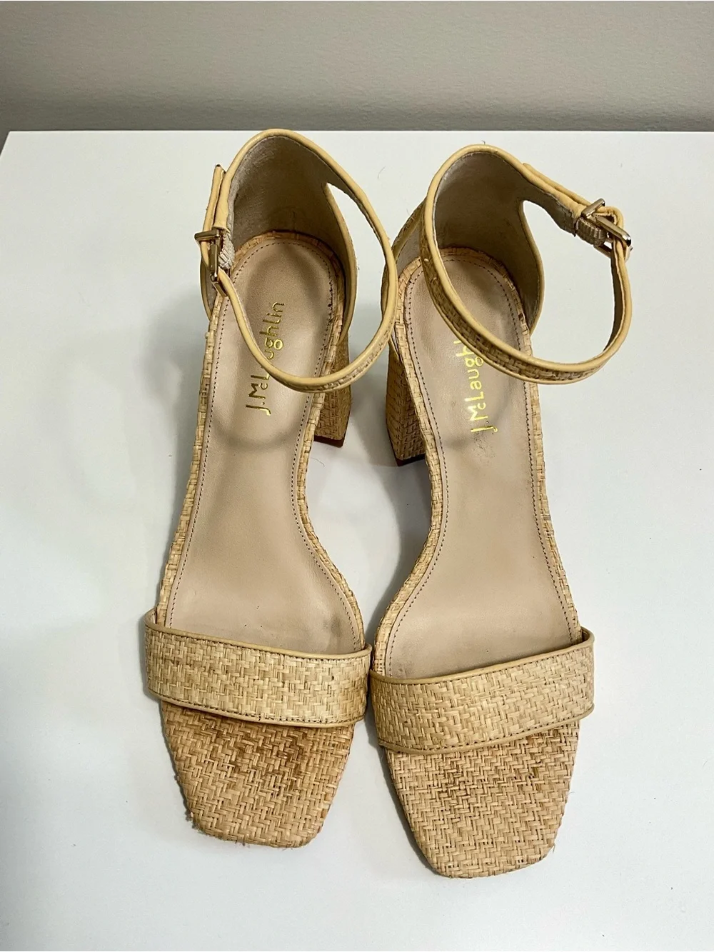 J. MCLAUGHLIN Esme Raffia Block Heel Sandals Natural Beige Size 8